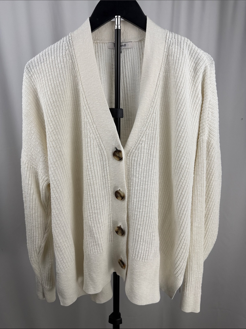Madewell Cream V-Neck Button-Front Ribbed Cardigan